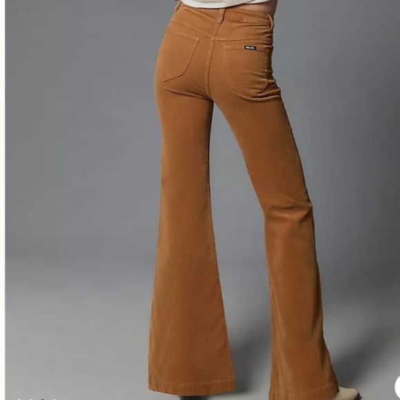 ROLLA'S Brown/Tan High Waist Flare Wide Leg Jeans Retro Chic - Picture 9 of 9
